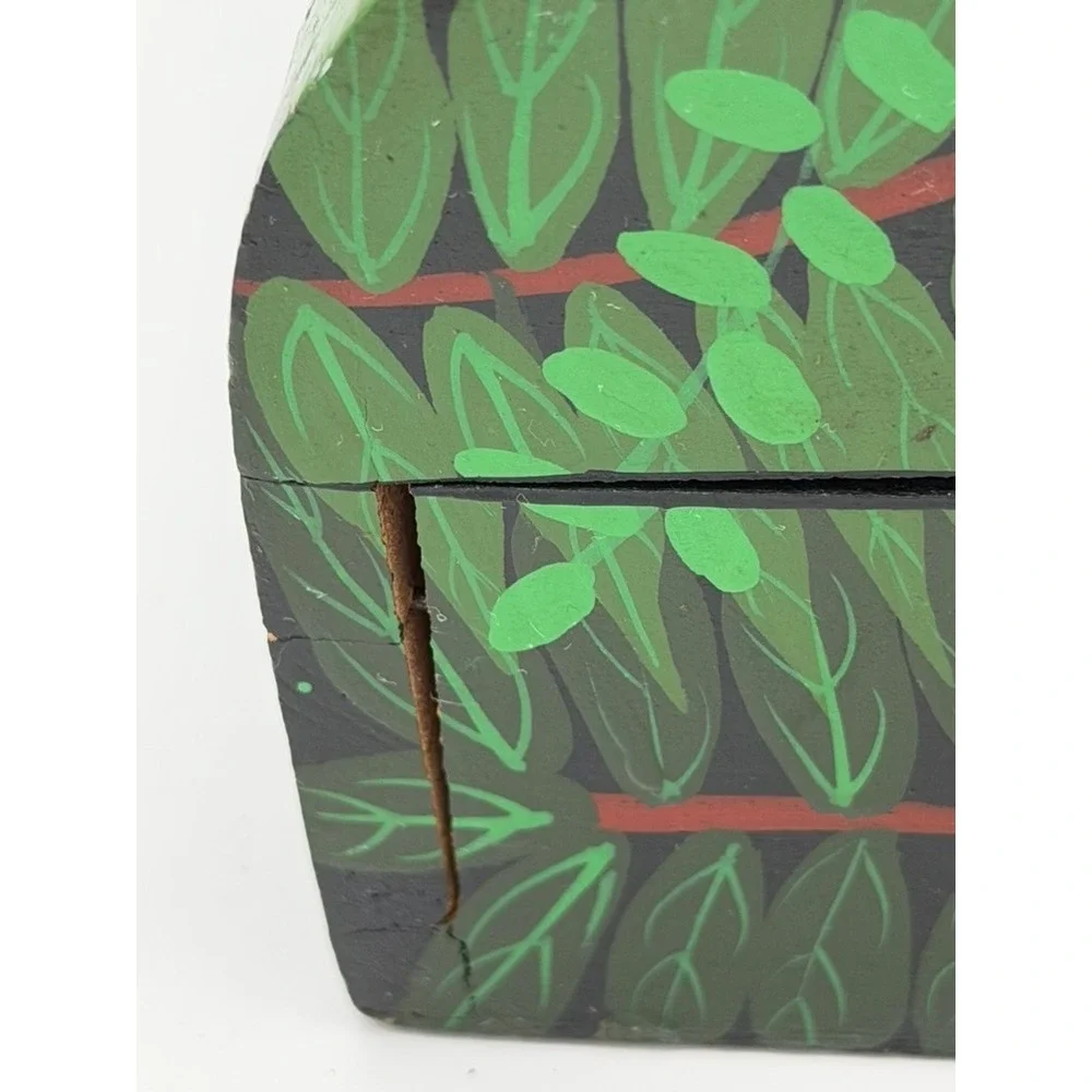 Hand Painted Wooden Jewelry Box Parrot Tropical Bird Hinged Lid Folk Art READ